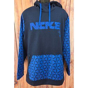 Nike Mens Pullover Hoodie XL With Logo Print & Front Zipper Pocket - Blue/Black